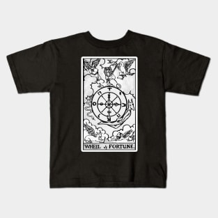 X. Wheel of Fortune Tarot Card | Black and white Kids T-Shirt